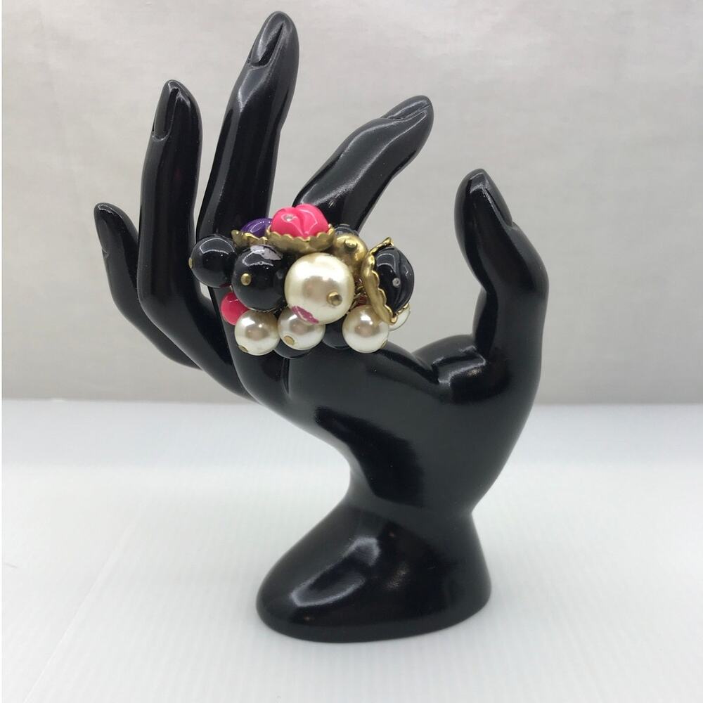 Y2K Betsey Johnson Marilyn Lips Faux Pearl Cluster Statement Ring 7.5